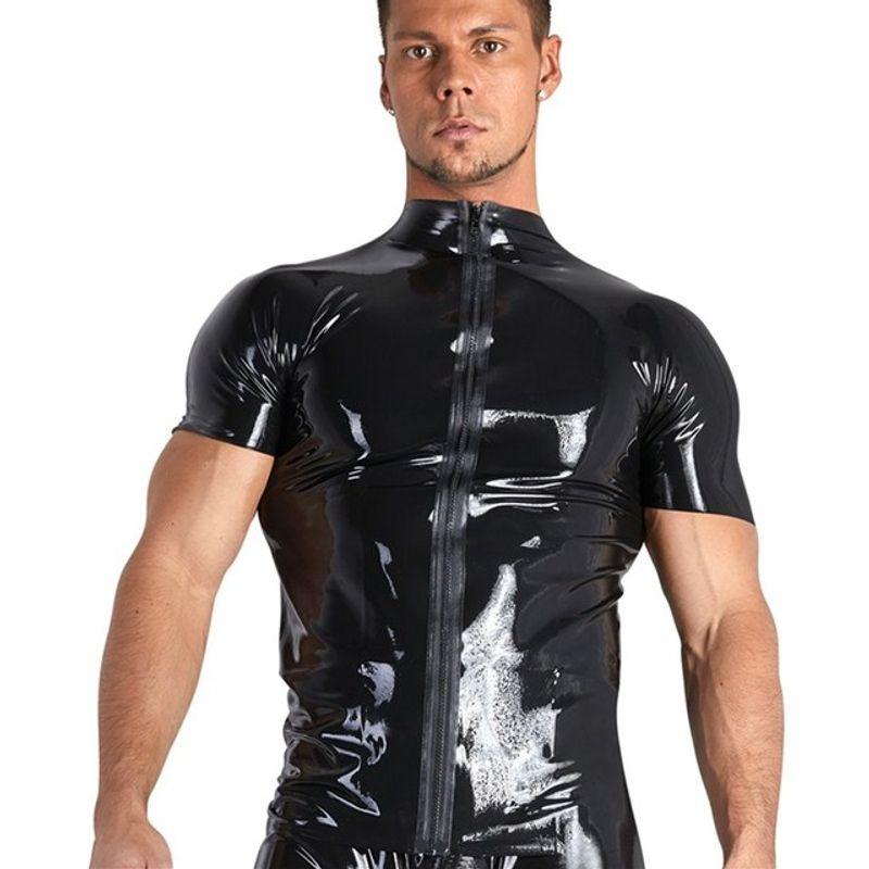 

Тонкая рубашка из искусственной кожи с коротким рукавом и молнией black M