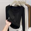 "2025 Autumn/Winter U-neck Thin Fleece Women's Long-sleeved Top: European Style with Exposed Collarbones”