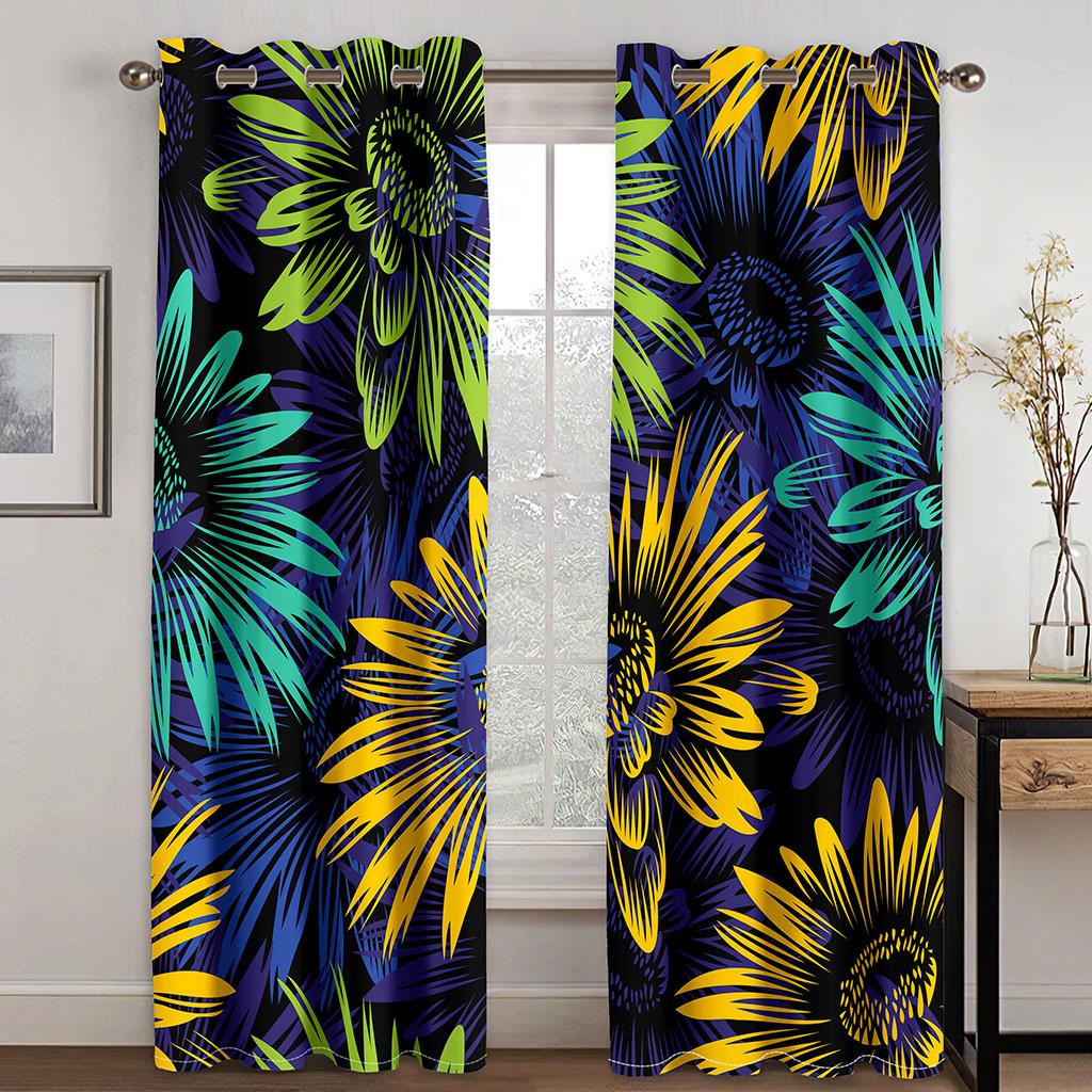Beautiful Plant Sunflower Daisy Flower Curtain 2 Panel Classical Vintage Home Living Room Bedroom Den Decorative Curtains