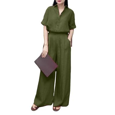 Women Short Sleeve Blouse and Long Pants Casual Two Piece Suit Sets