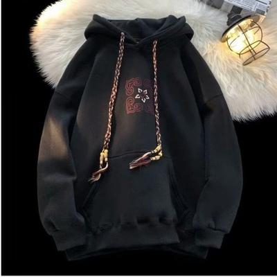 National Style Retro Velvet Hooded Sweatshirt for Women Niche Velvet Thickened Autumn and Winter Loose Top