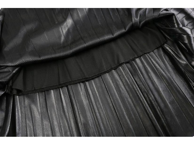 Autumn/Winter 2019 Korean High-Waist Slim Pleated A-Line Skirt with Reflective Metal Details