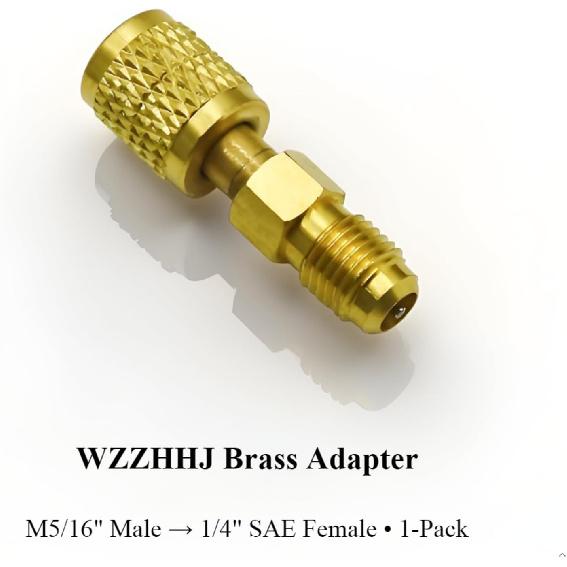 Brass Straight Adapter M5/16" Male × 1/4" SAE Female — HVAC Refrigerant Adapter for R22 & R410A Air Conditioners — Precision Thread,