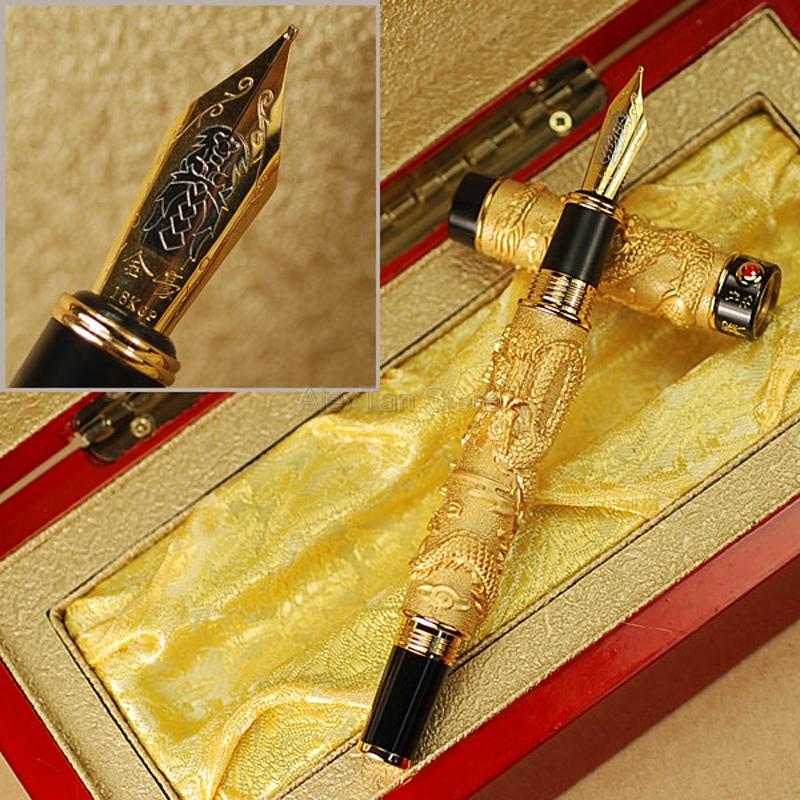 Jinhao Classic Double Dragon Playing Pearl, Metal Carving Embossing Heavy Pen Gold For Writing Gift Pen With Gift Box