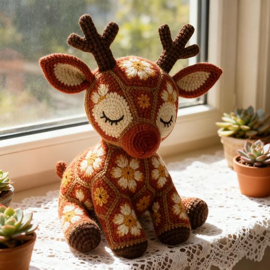 Flower Reindeer Crochet Kit Beginners Crochet Reindeer Doll DIY Kit Crochet Animal Starter Kit