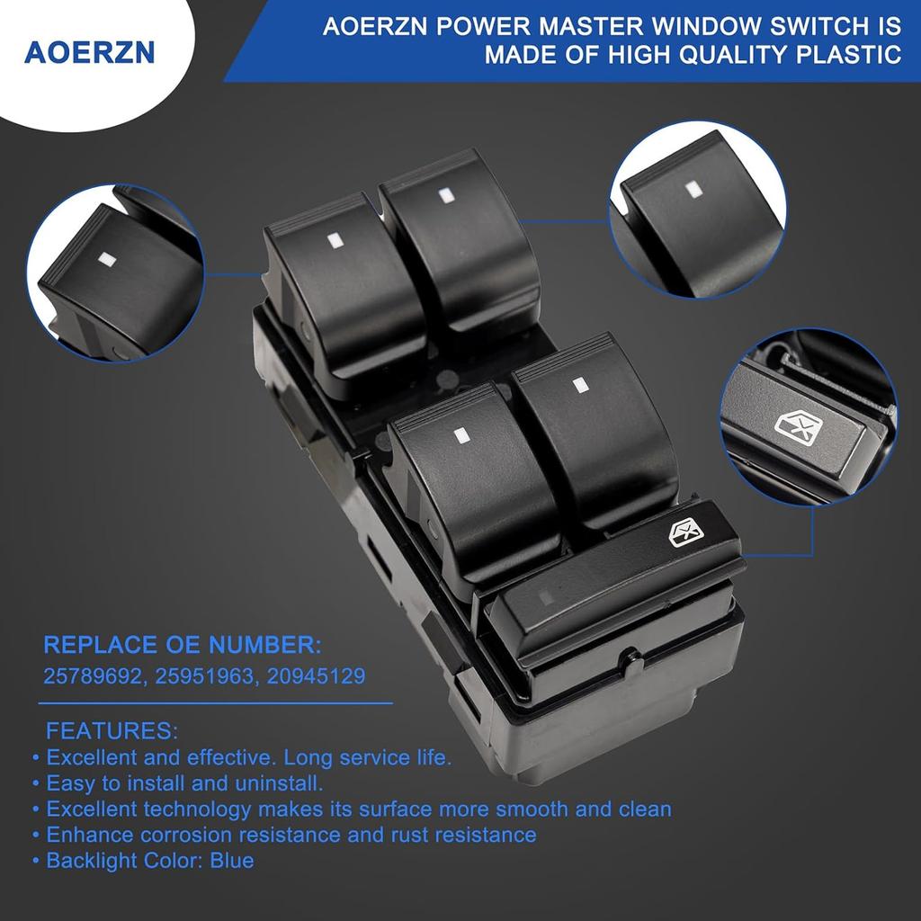 Premium Driver Side Power Master Window Switch, Fits For Chevy Silverado, 2007-2013 GMC Sierra, Chevrolet Traverse, Buick Enclave, Yukon, HHR,