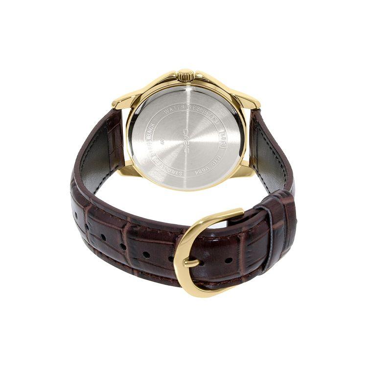 Casio Standard Series Dress Fashion Business Casual Versatile Simple Classic Gold Dial Waterproof Quartz Movement Genuine Leather Strap MTP-V004GL-9A