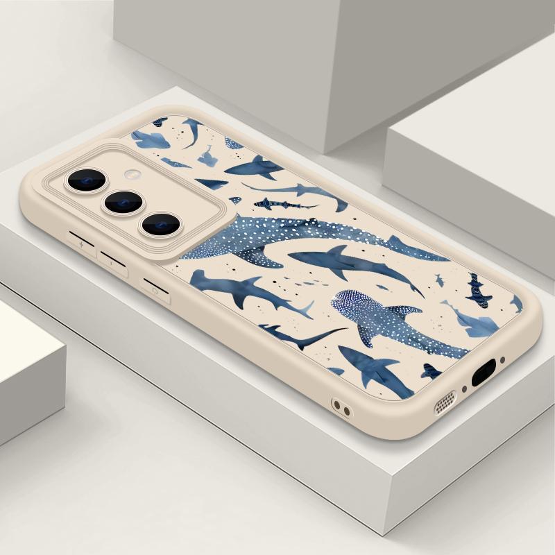 

Whale Print Anti-Fall Matte Cover For Samsung S25 S24 FE S23 Ultra S22 A56 A36 A16 A15 A55 A35 TPU Soft Shockproof Phone Case Samsung A55 5G бежевый/белый