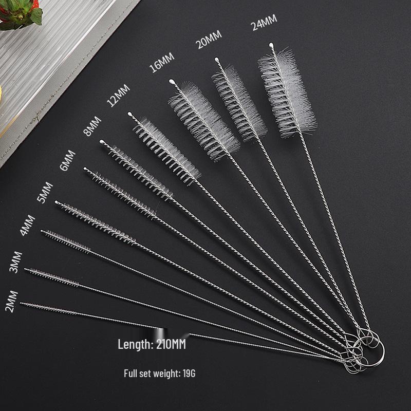 304 Stainless Steel & Nylon Straw Brush - Silicone Brush for Cleaning Children's Bottles & Medical Equipment