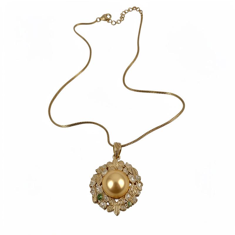 Golden Pearl Light-Gathering Gold-Plated Zircon Jewelry Set: Pearl Ring, Earrings, Necklace – Vintage Light Luxury Collection.
