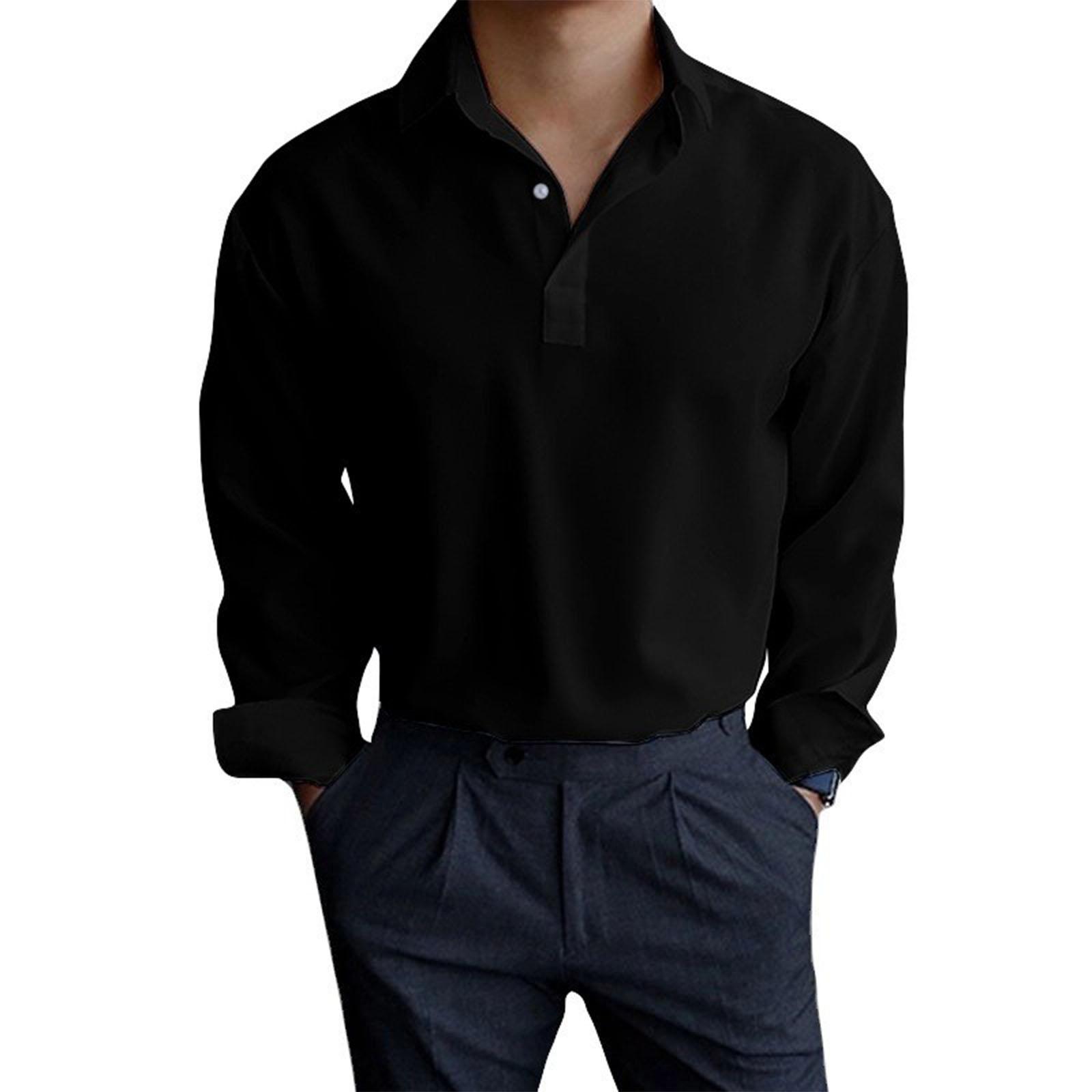 

Men s Long Sleeves Pullover Business Flip Collar Shirt L
