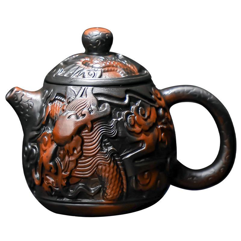 Rotating upside-down aircraft kettle fully carved handmade purple pottery teapot Kung Fu tea set Fengming kettle Xishi teapot