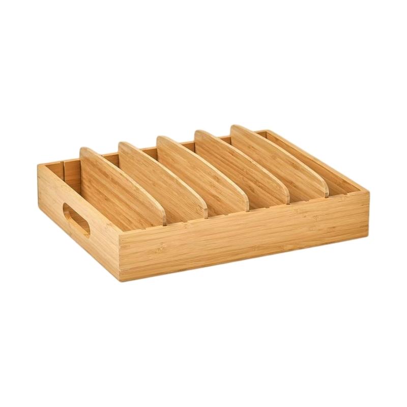 Kitchen Countertop Storage Rack for Pot Lids, Cutting Boards and Trays, Wooden Tiered Holder with Open Access and Vertical Space Saving Layout