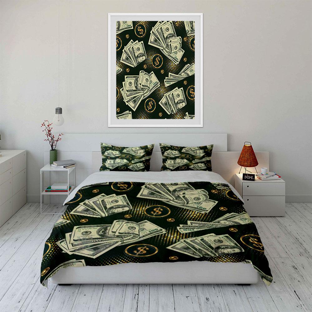 Money Pattern Design Three-Piece Set  Kid'S And Adults' Bedroom Decor, Exquisite Three-Piece Bedding Set Gift