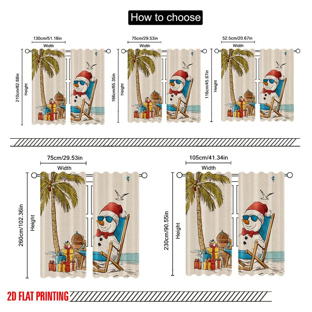 2pcs,2D plane printing Popular Curtain Panels Beach Chair Snowman Polyester (without rod) Art Deco Festive Perfect for Bedroom &