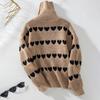 Vintage Heart Print Loose Knitwear Cardigan Stand Collar Sweater Long Sleeve Top for Autumn Winter