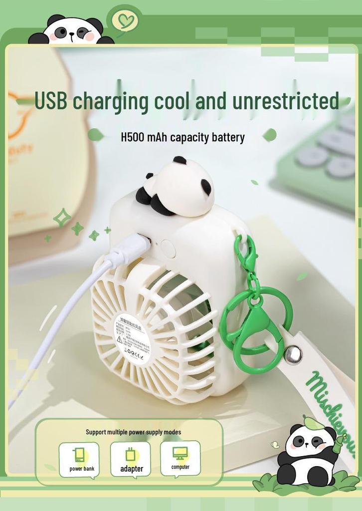 Panda Mini USB Keychain Fan: Portable, Rechargeable Handheld for Students
