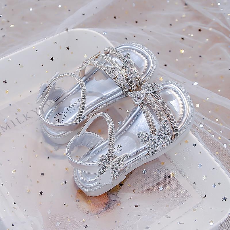 

Kids Strappy Sandals for Girls New Summer Toddler Beach Shoes with Sparkly Sequins Soft Sole Princess Girls Party Flats 28