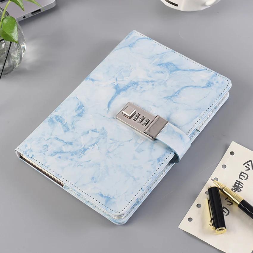 Password Notebook Leather Texture Personal Diary Journal with Lock Code Thick Notepad Leather Office School Supplies Gift