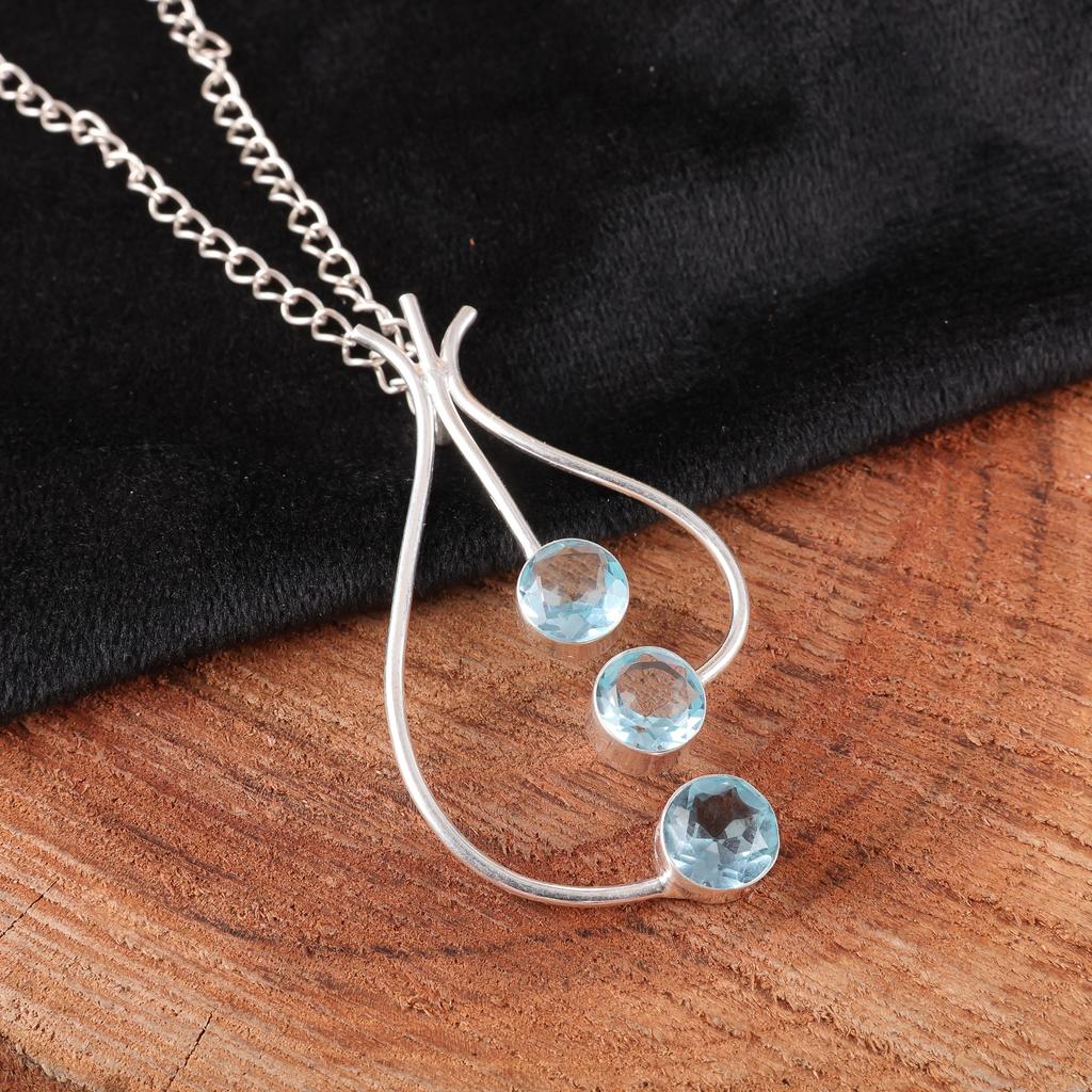 Sky Blue Topaz Gemstone Pendant, Handmade Gorgeous Jewelry, 925 Solid Sterling Silver Jewelry, Everyday Pendant For Wedding Gift