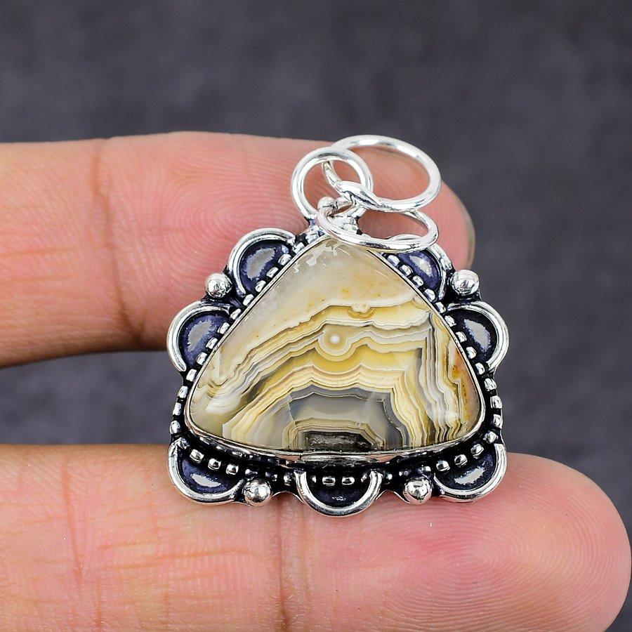 Natural Crazy Lace Agate Gemstone 925 Sterling Silver Jewelry Pendant 1.62" D0y22