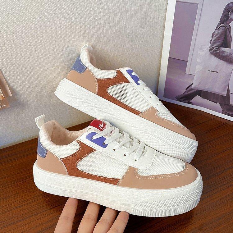 Summer mesh sports white shoes women's summer new thick-soled round head color matching student leisure board