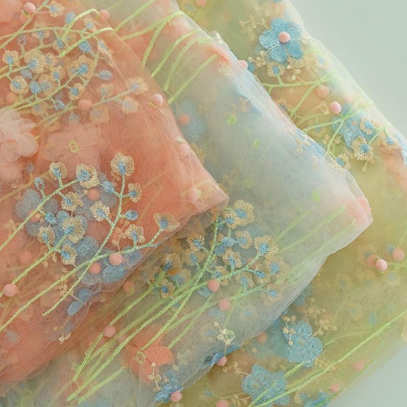 1 Yard 3D Petal Flower Embroidery Lace Fabric Soft Mesh Tulle Floral Fabric For Diy Wedding Dress Clothes Photography Props