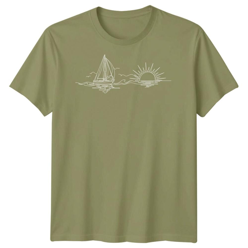 Sailboat Sunset Sailing Travel Unisexs TShirt Ocean Line Art