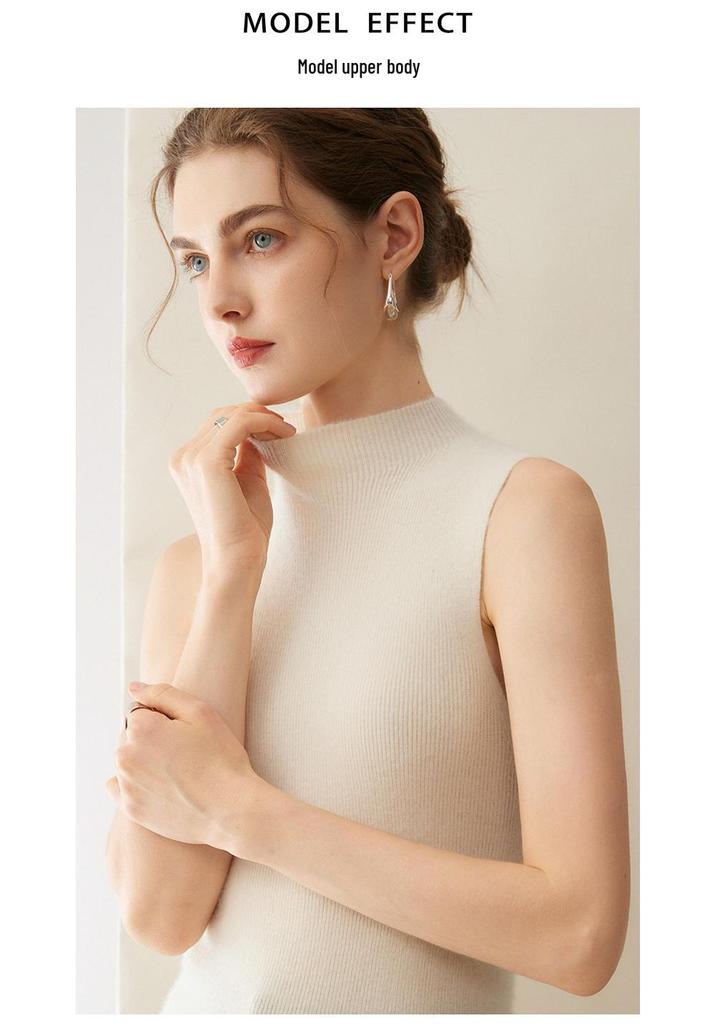Lekasha Women's 100% Pure Cashmere Sleeveless Vest with Half-High Neck