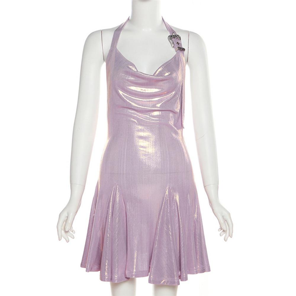 Domila's New Sexy and Fashionable Neck and Waist Slim-fitting Glossy Ruffle Edge Sexy Underwear Dress F451