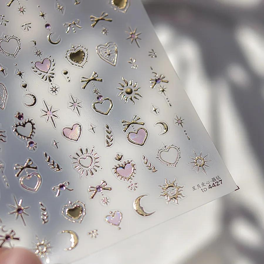 Cat's Eye 5D Gradient European Love Gem Wing Crystal Geometric Colorful Self Adhesive Nail Art Stickers Manicure Decals