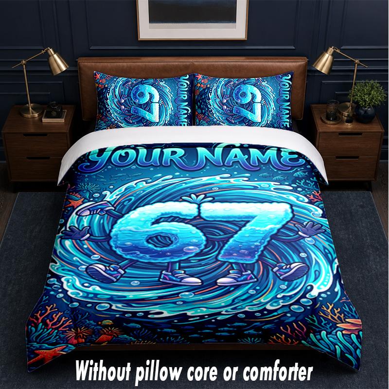 Mermaid Underwater Theme Custom Text Or Name 3Pcs Bedding Set,1 Flat Sheet & 2 Pillowcases Personalized Home Bedding
