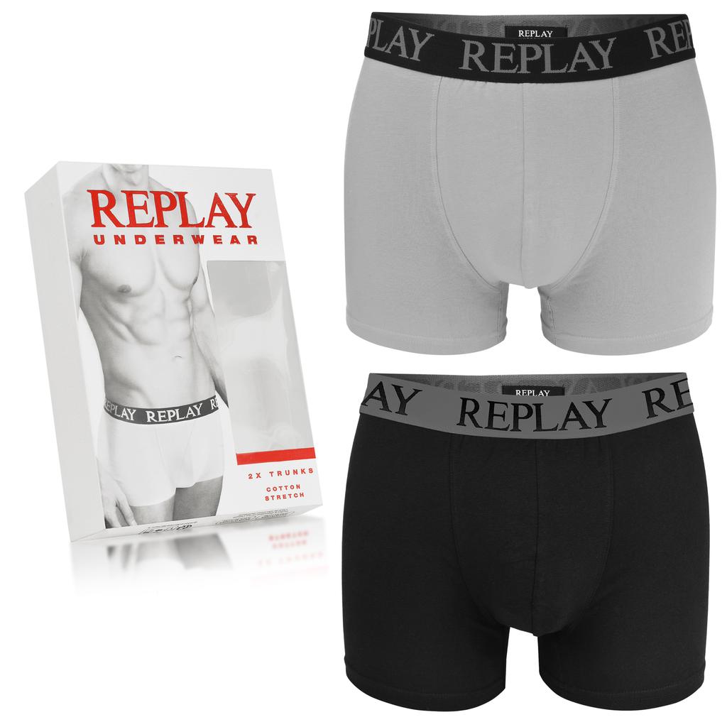 Replay Black Gray Men' Logo Boxer Shorts Set of 2 Size