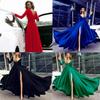Damen Tiefer V-Ausschnitt Langarm Schlitz Ballkleid Kleid Elegant Brautjungfer Abend Maxi Kleid