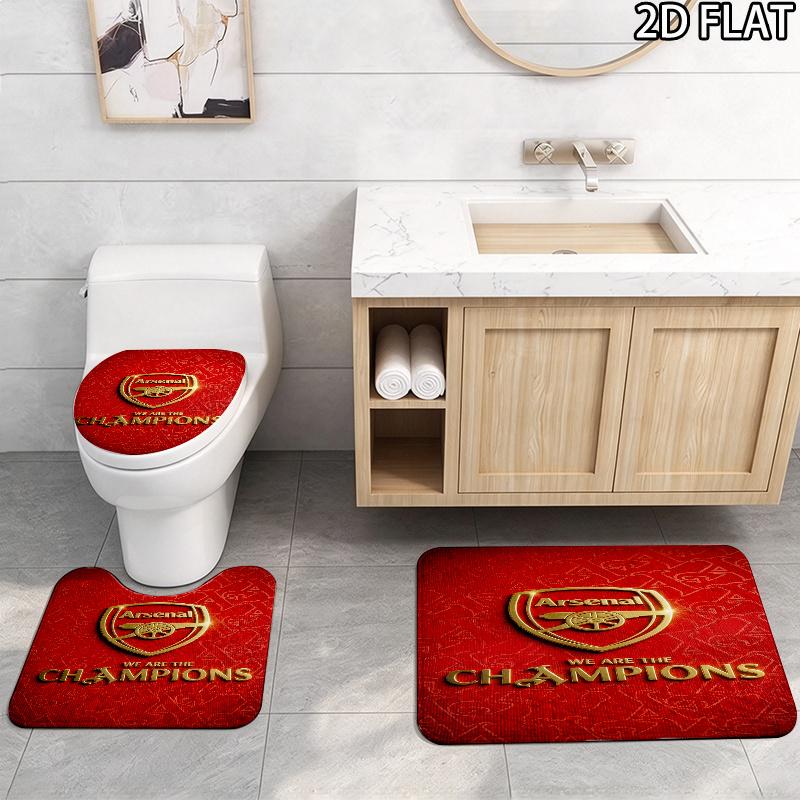 Arsenal F 3Pcs Flannel Toilet Mat Set Bathroom Rug Bath Carpet Non Slip Home Decor Toilet 3 Pcs Bathroom Textile Set