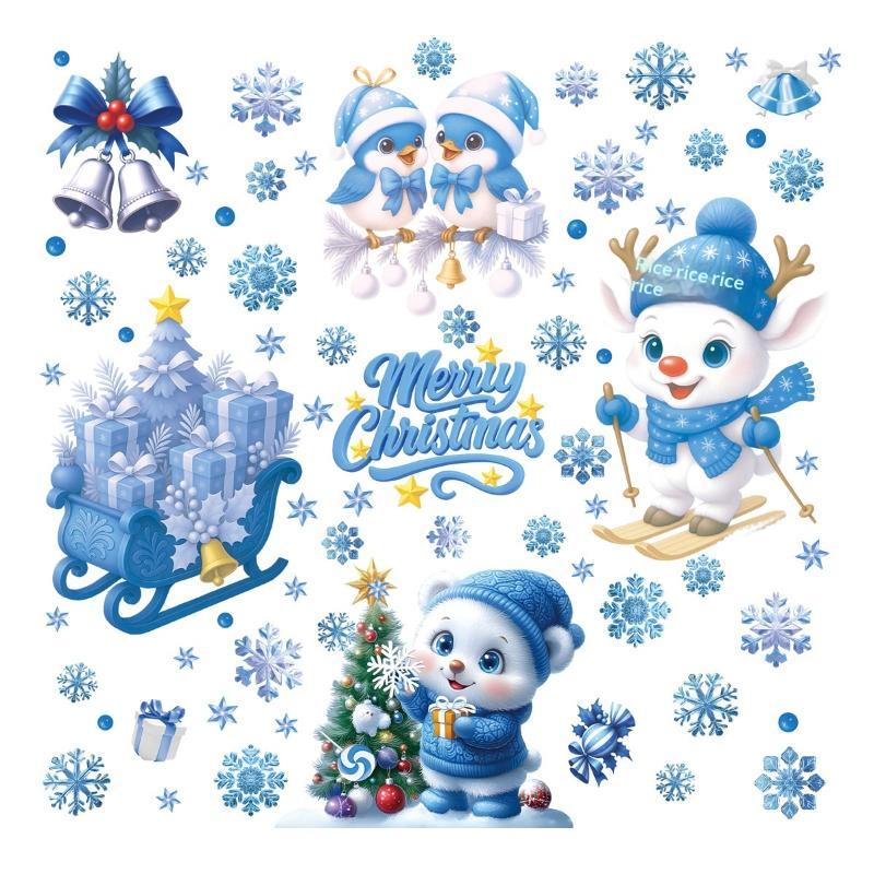 1/2/4/6/8/9 Sheets Blue Christmas Window Clings With Snowman Santa Reindeer Patterns Perfect For Winter Holiday Party Decoration