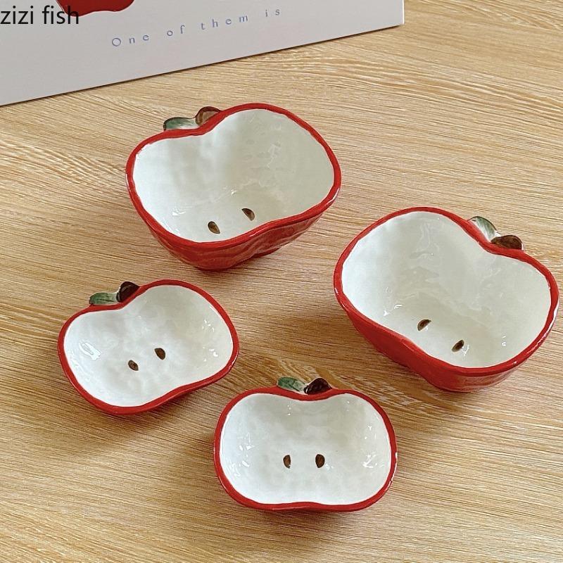 Ciotole Ceramiche Creative a Forma di Mela Ciotola da Dessert Piatto da Pranzo Ciotola da Zuppa Piatti da Frutta Ciotole per Insalata Piatto per Snack Vassoio per Dim Sum