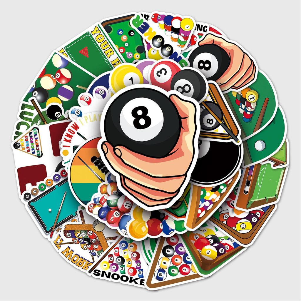 50pcs Waterproof Billiards & Sports Graffiti Stickers for Skateboards, Phone Cases, and Luggage.