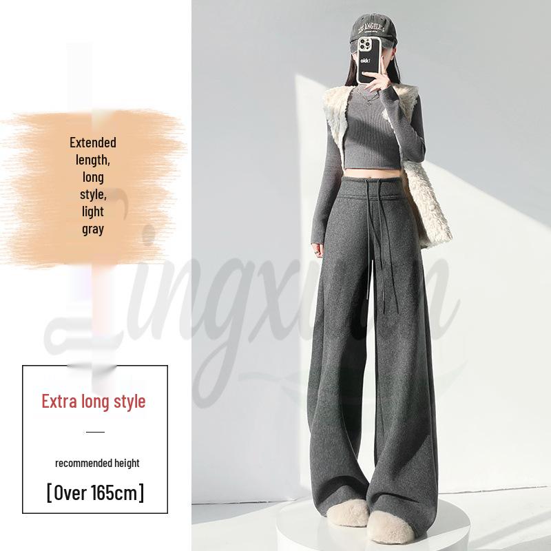 2026 Autumn/Winter Women s Acetate Wool High-Waisted Micro-Flare Cashmere Trousers Small