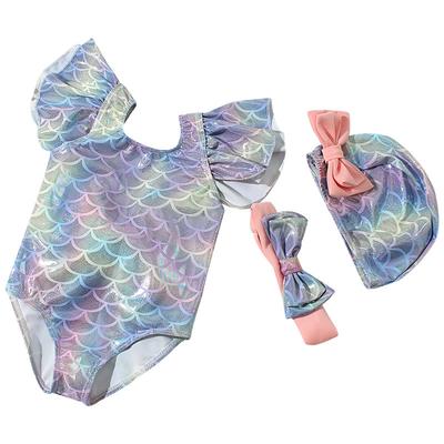 Cute Princess Mermaid One-Piece Swimsuit for Girls Baby Toddler Hot Spring Bathing Swimwear