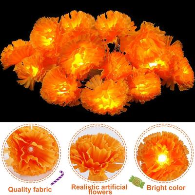 Fiori Artificiali di Calendula Messicana Giorno dei Morti Fai da te Decorazione Casa Esterno Halloween Diwali Festa Ghirlanda Luci a Filo