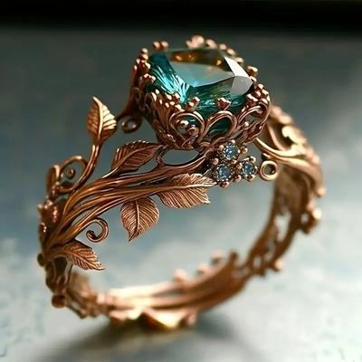 Dámský prsten s evropským a americkým diamantem a listy, retro, přehnaný, jednoduchý, personalizovaný dámský prsten