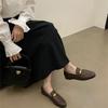 Spring British small leather shoes women's flat bottom round head low heel single shoes one pedal Doudou soft sole loafers 2025