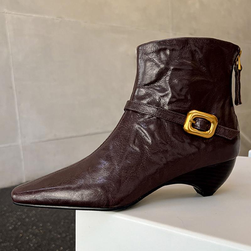 Pointed Toe Women Ankle Boots Designer Leather Mid Heels Shoes 2025 Trend Winter New Fashion Chelsea Boots Goth Botas De Mujer