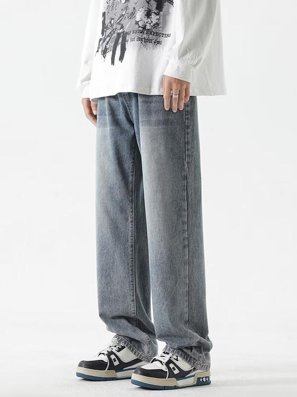 Dingfengbaoluo Men's Loose Fit High Street Straight Leg Pants