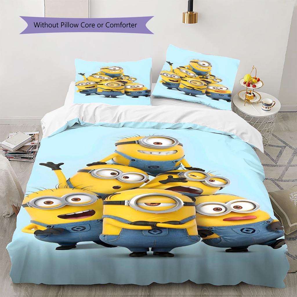 Minions Themed Printed Bedding 3PCS Cute Cartoon Suit For Children Boys Teens Bedroom Home Decoration