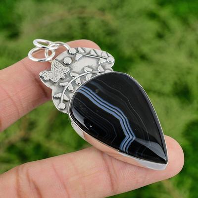 Sardonyx Stein Verlobung Handgefertigter Lünettenanhänger Schmuck 925 Sterlingsilber