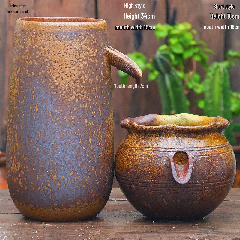 Retro Handmade Ceramic Waterfall Pot: Ancient Fish Farming Water Feature for Courtyard Landscapes