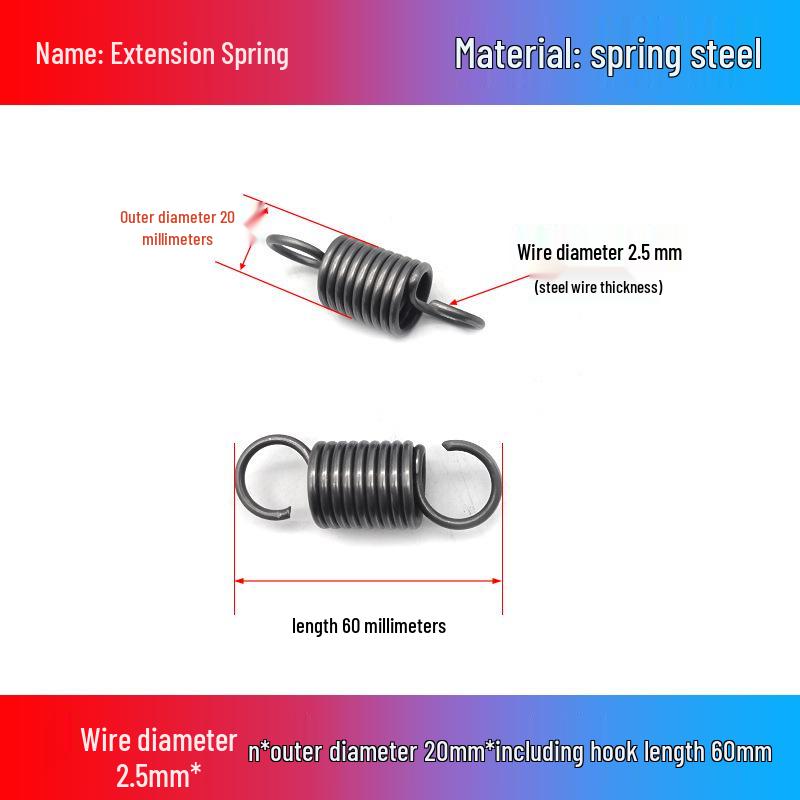 

Жовта пружина натягу з гачками для дверцят духовки: Діаметр дроту 2,5 мм, Зовнішній діаметр 14-22 мм, Довжина 45-350 мм.