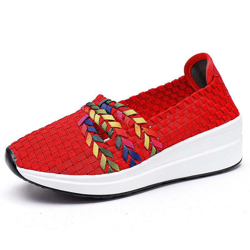 STRONGSHEN Spring Women Handmade Woven Shoes Wedge Sandals Platform Shoe Women Slip On Breathable Loafers Women Footwear